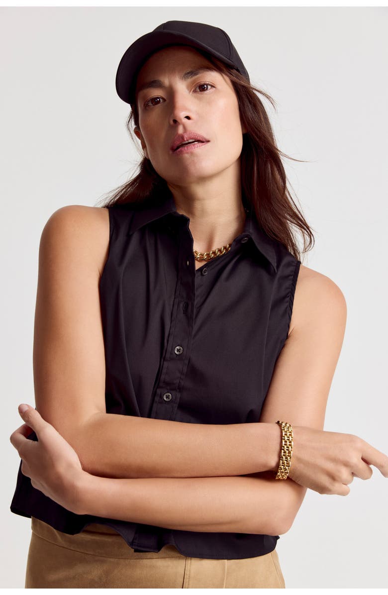 The Shirt by Rochelle Behrens The Boxy Cropped Sleeveless Shirt, Alternate, color, Black