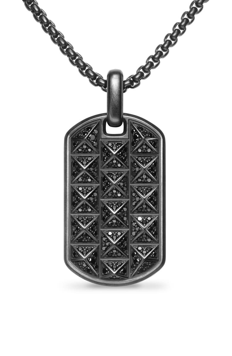 David Yurman Pyramid Tag in Black Titanium with Black Diamonds, 35mm, Main, color, Black Titanium