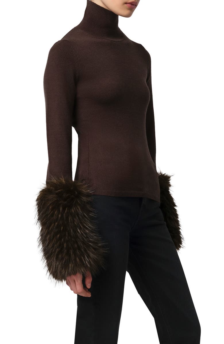 Apparis Pluche<sup>™</sup> Faux Fur Cuff Turtleneck Sweater, Alternate, color, Dark Brown / Dark Brown