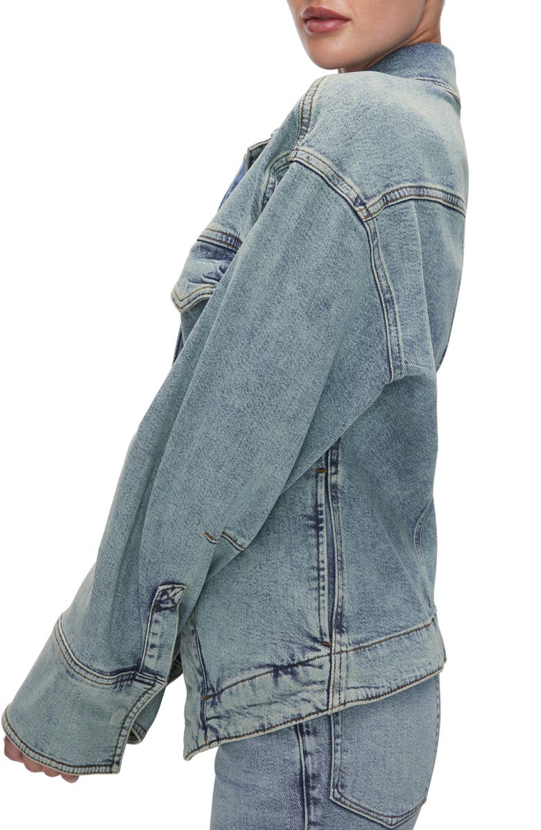 Good American Half-Snap Denim Trucker Jacket, Alternate, color, 