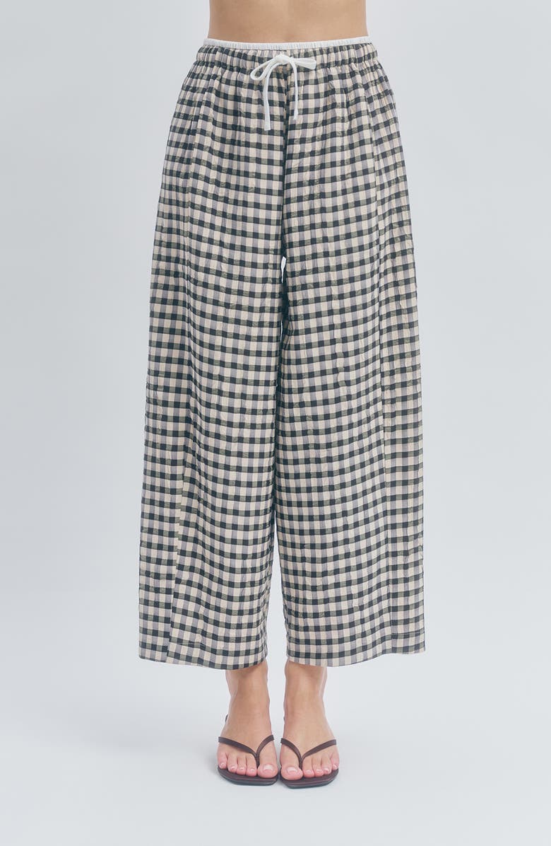 MAUDE CLUB Ari Gingham Ankle Wide Leg Pants, Main, color, Black Sand Gingham