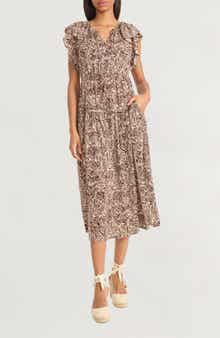 The Good Journey Ruffle Cap Sleeve Midi Dress