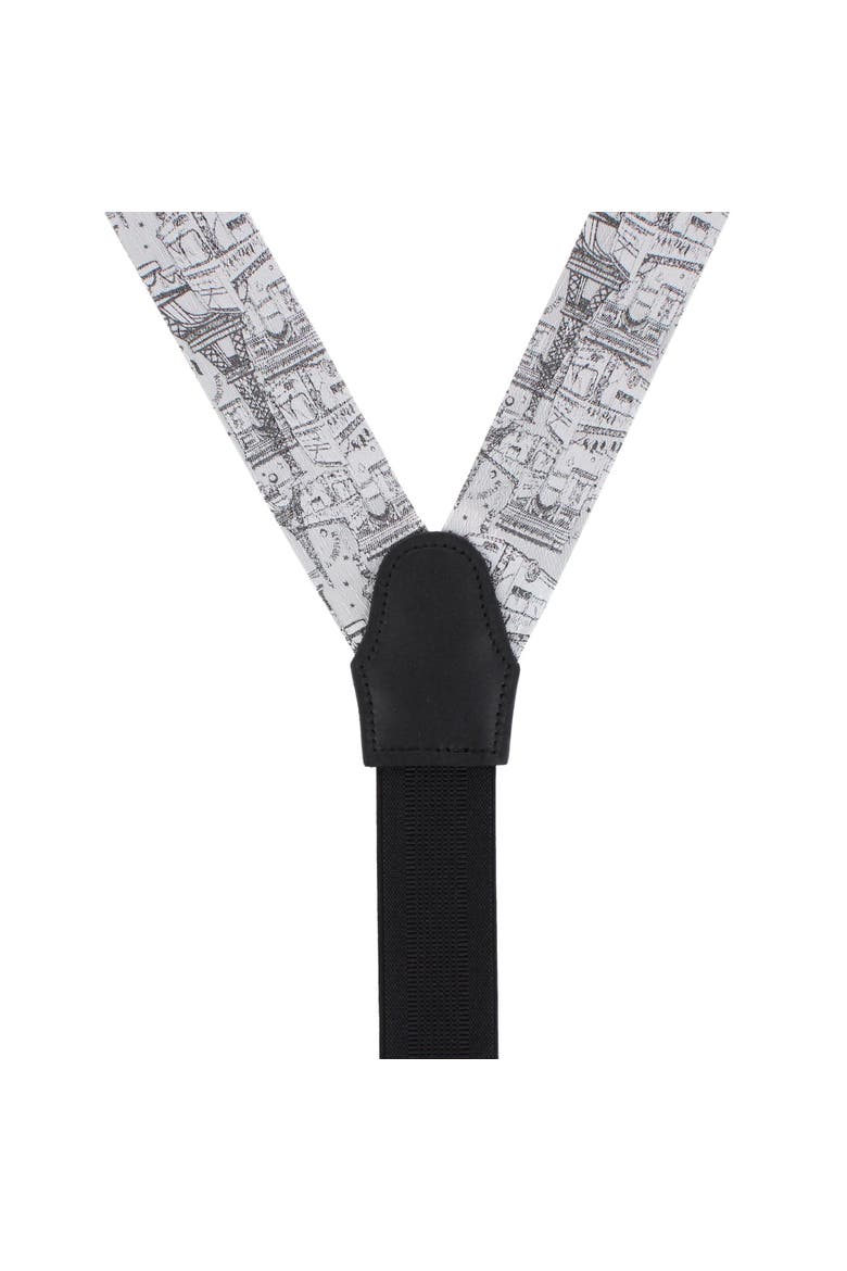 Paris Cityscape Escape Silk Novelty Button End Suspenders, Alternate, color, Silver