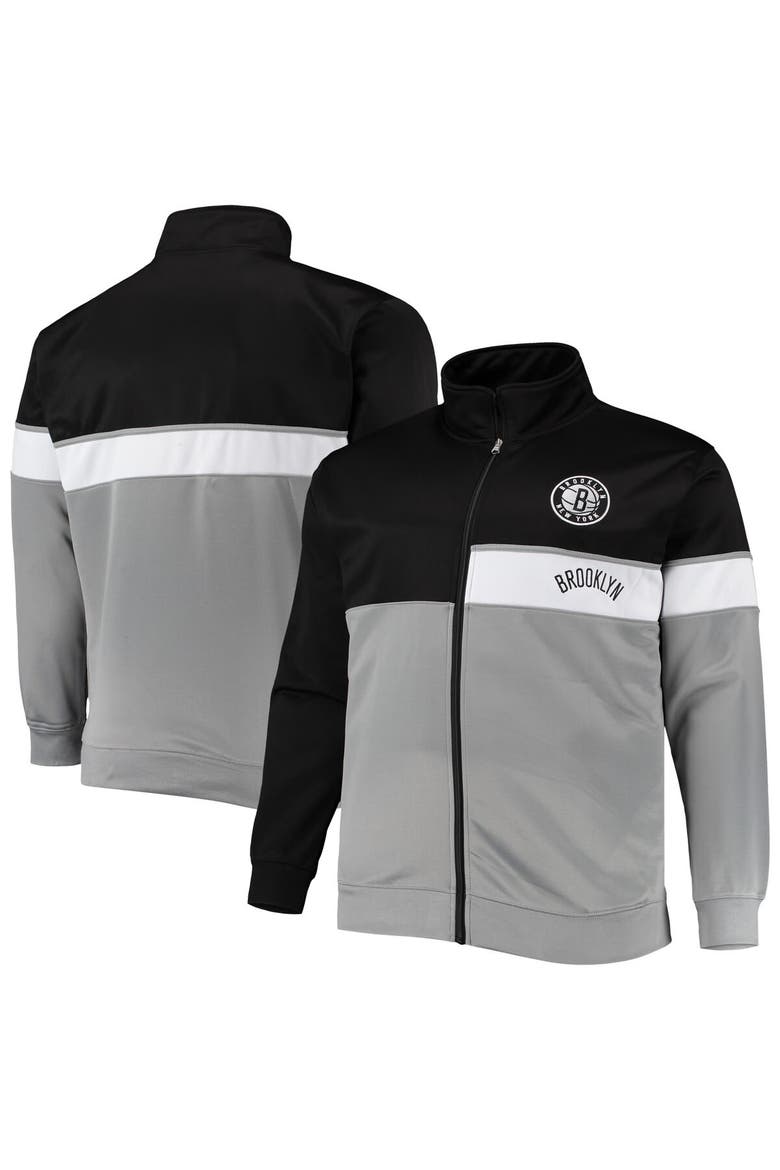 Men's Black/Gray Brooklyn Nets Big & Tall Pieced Body Full-Zip Track Jacket, Main, color, Black