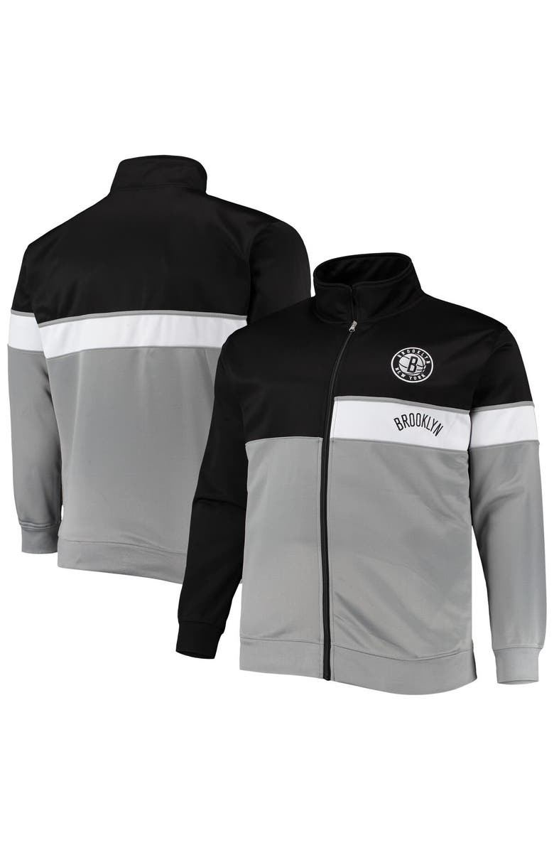 PROFILE Men's Black/Gray Brooklyn Nets Big & Tall Pieced Body Full-Zip Track Jacket, Main, color, Black