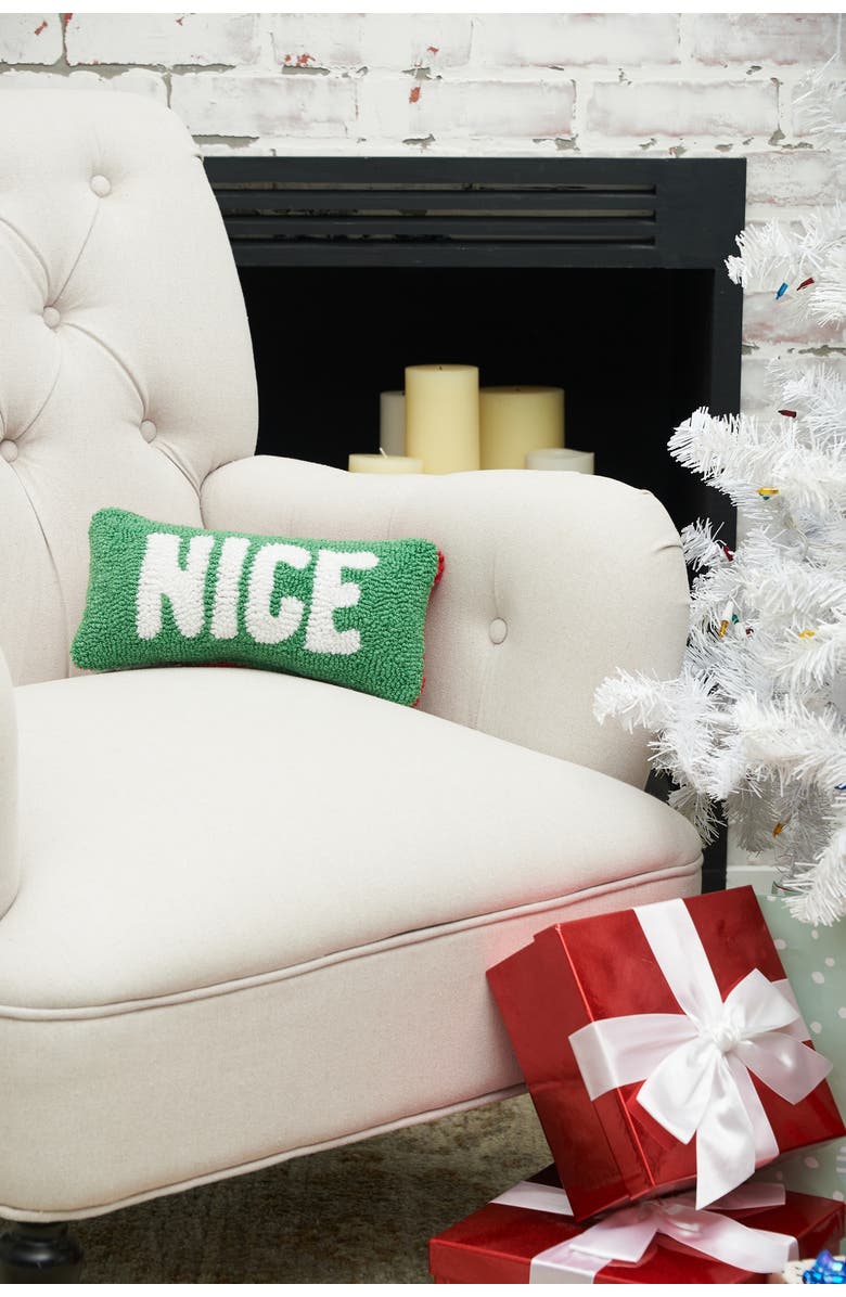 C&F Home "Naughty Nice" Hooked Christmas Mini 2-Piece Accent Pillows Set 6" x 12", Alternate, color, Red