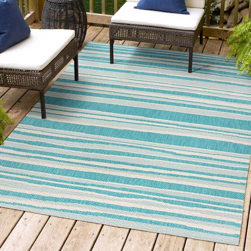 Jonathan Y Castara Wavy Stripe Modern Indoor/outdoor Area Rug In Aqua/cream