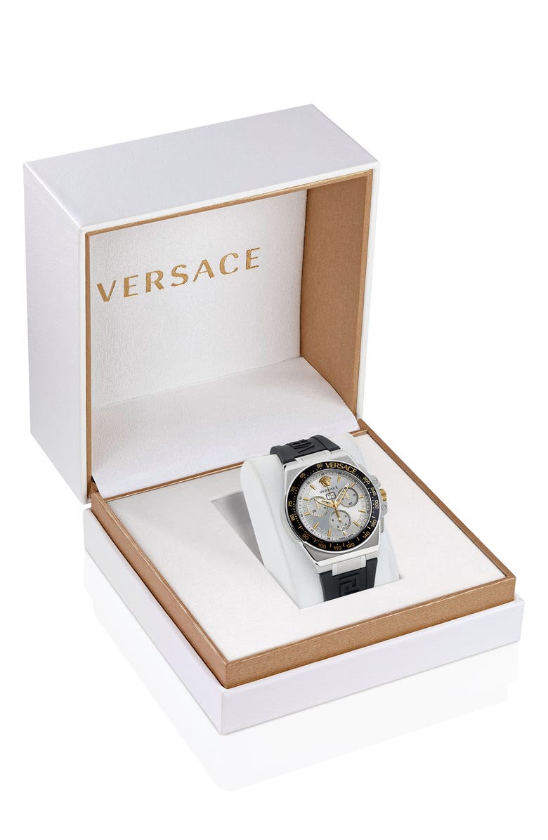Versace Greca Extreme Silicone Strap Watch, 45mm, Alternate, color, Stainless Steel