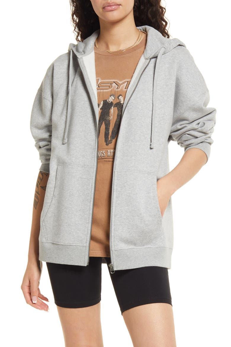 Oversize Organic Cotton Blend Zip Hoodie, Main, color, GREY HEATHER