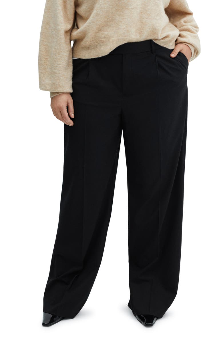 MANGO Pleat Front Wide Leg Suit Pants, Alternate, color, 