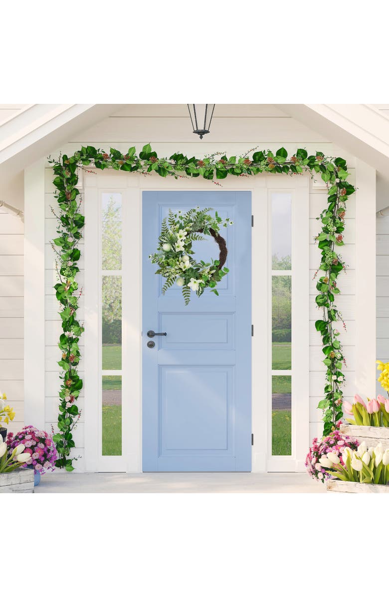 Northlight Hellebores and Ivy Artificial Spring Floral Wreath, 24-Inch, Alternate, color, Green