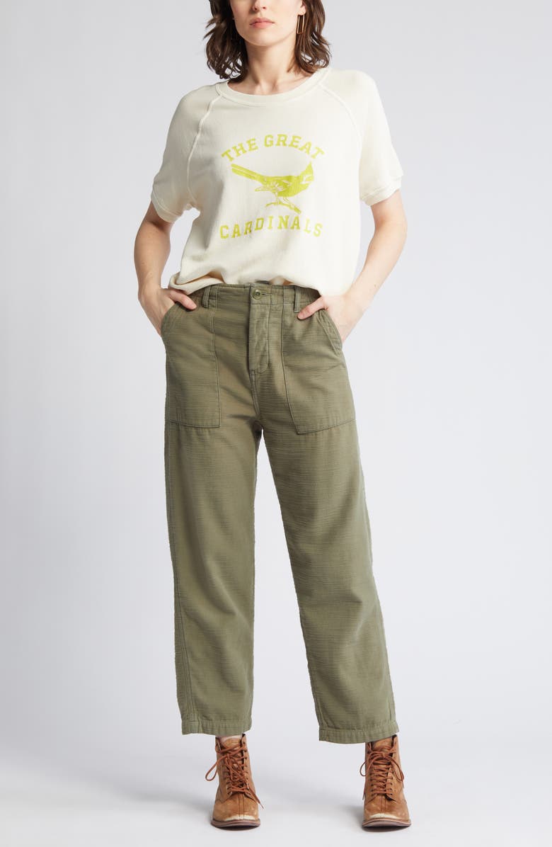 THE GREAT. Cardinal Graphic Short Sleeve Cotton Sweatshirt, Main, color, 