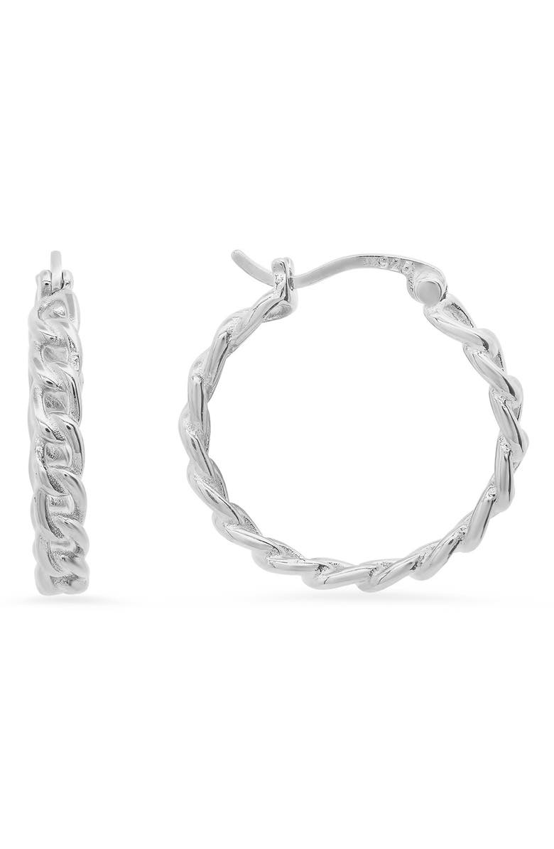 Queen Jewels Sterling Silver Curb Chain Hoop Earrings, Main, color, Silver