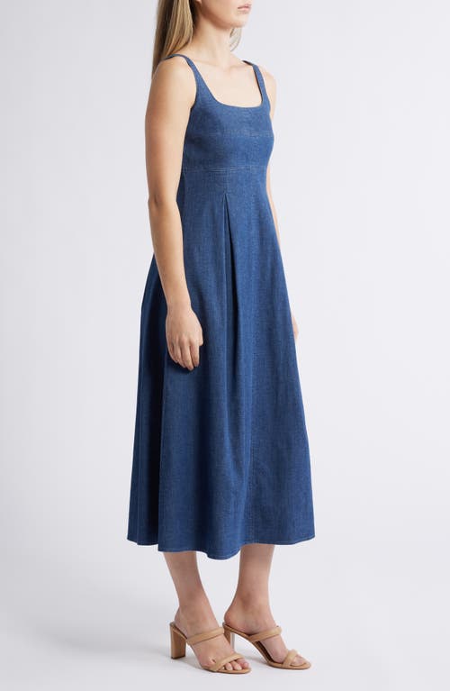 Anne Klein Women's Front-pleated Square-neck Midi Dress In Dark Wash
