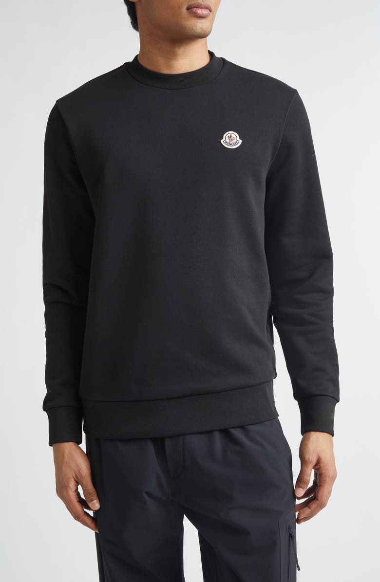 Moncler Logo Patch Fleece Sweatshirt, Main, color, Black