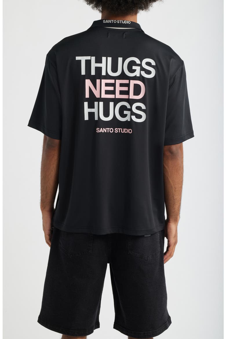 Thugs Need Hugs Polo, Alternate, color, BLACK