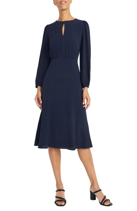Long Sleeve Keyhole Cutout Midi Fit & Flare Dress