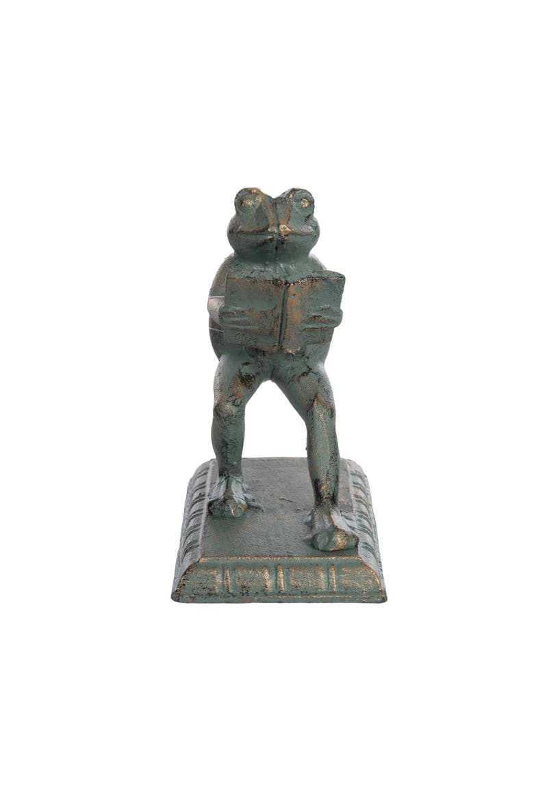 Iron Frog Bookend Metallic for Shelf Styling and Book Display, Alternate, color, Green