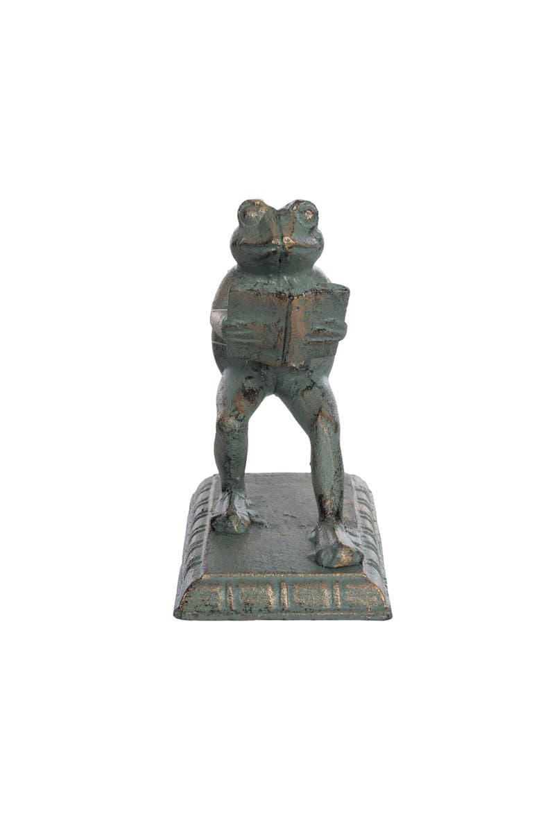 Transpac Iron Frog Bookend Metallic for Shelf Styling and Book Display, Alternate, color, Green