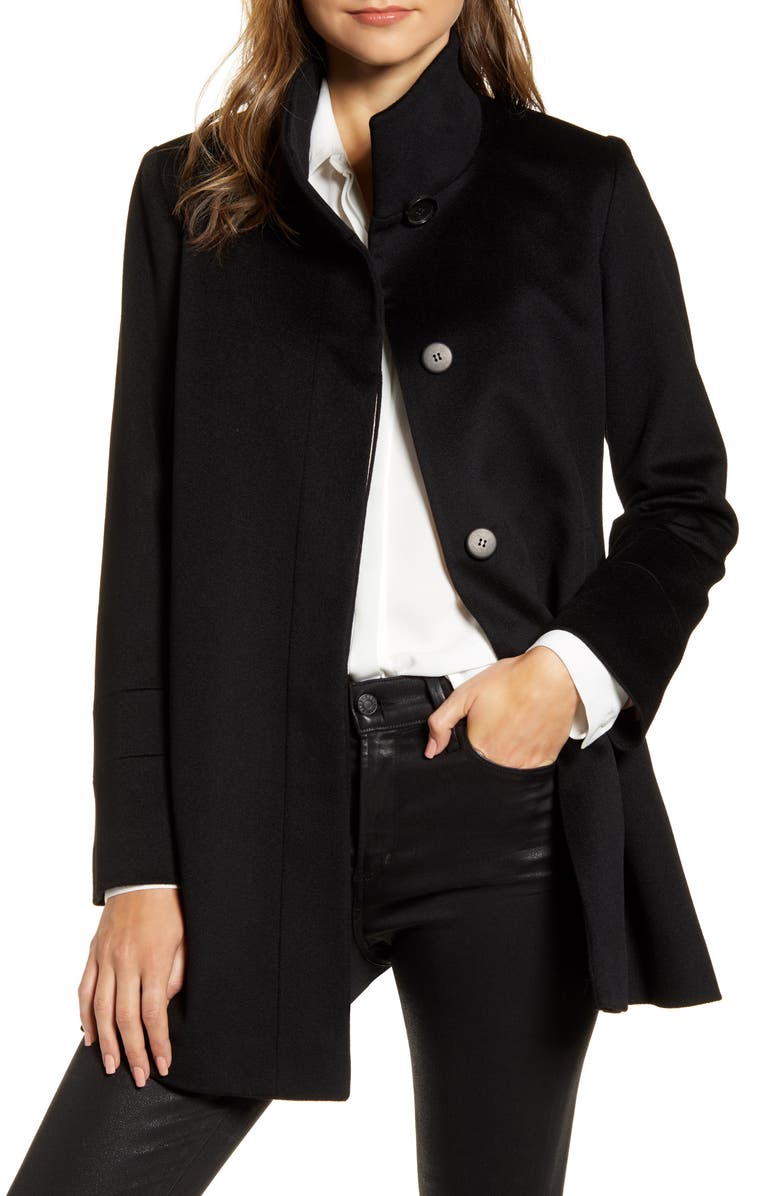 Fleurette Stand Collar Wool Car Coat, Main, color,