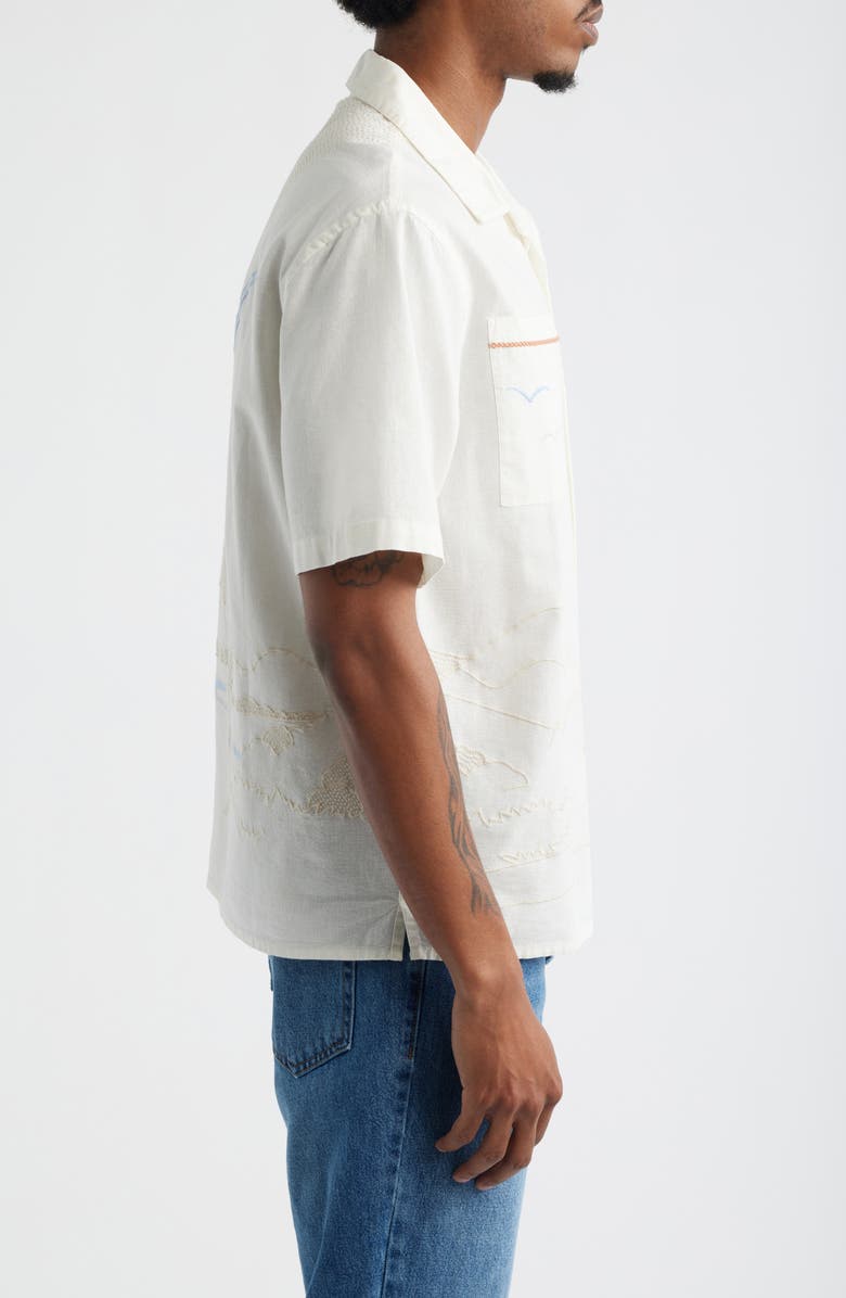 Wax London Didicot Summer Appliqué Cotton & Linen Camp Shirt, Alternate, color, Ecru