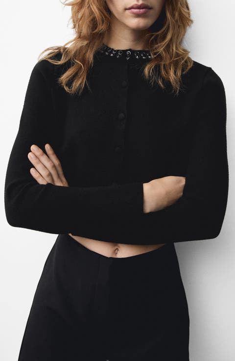 Rhinestone Collar Cardigan