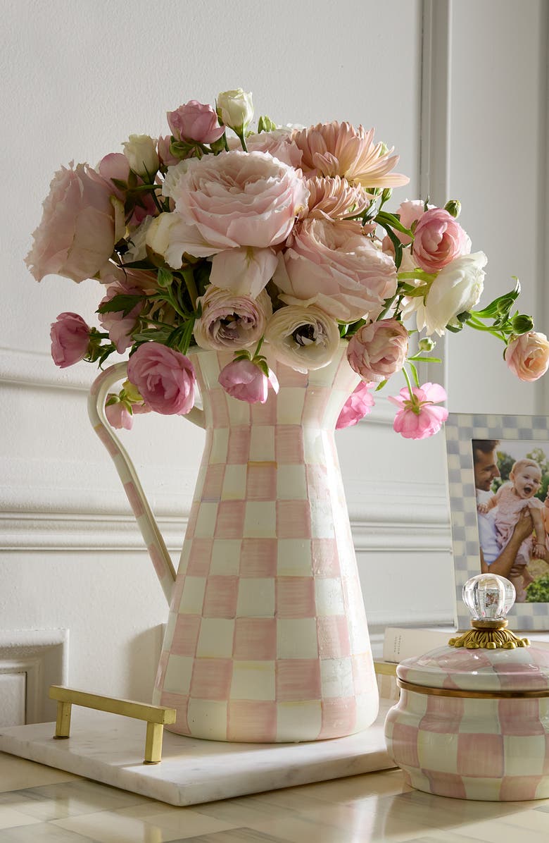 MACKENZIE CHILDS Rosy Check Large Enameled Steel Practical Pitcher, Alternate, color, Rosy