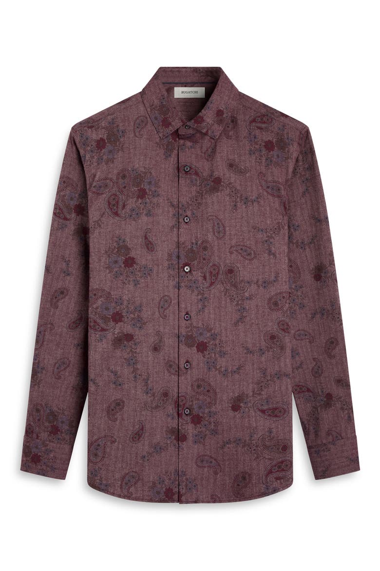 Axel Shaped Fit Floral Paisley Button-Up Shirt, Alternate, color, BURGUNDY