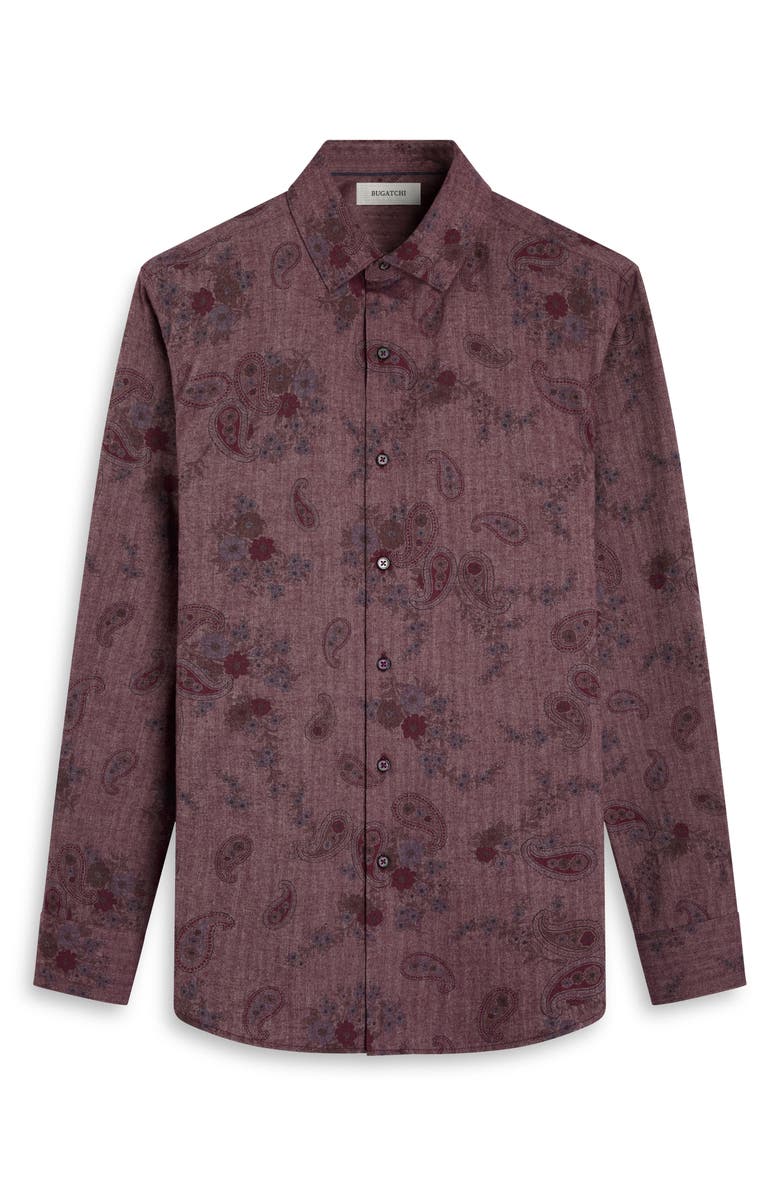 Bugatchi Axel Shaped Fit Floral Paisley Button-Up Shirt, Alternate, color, Burgundy