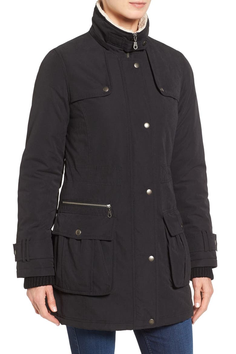 FAUX FUR TRIM ANORAK, Alternate, color, BLACK