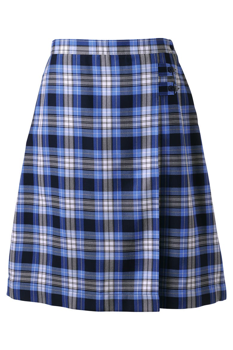 School Uniform Young  Plaid A-line Skirt Below the Knee, Alternate, color, Clear Blue Plaid