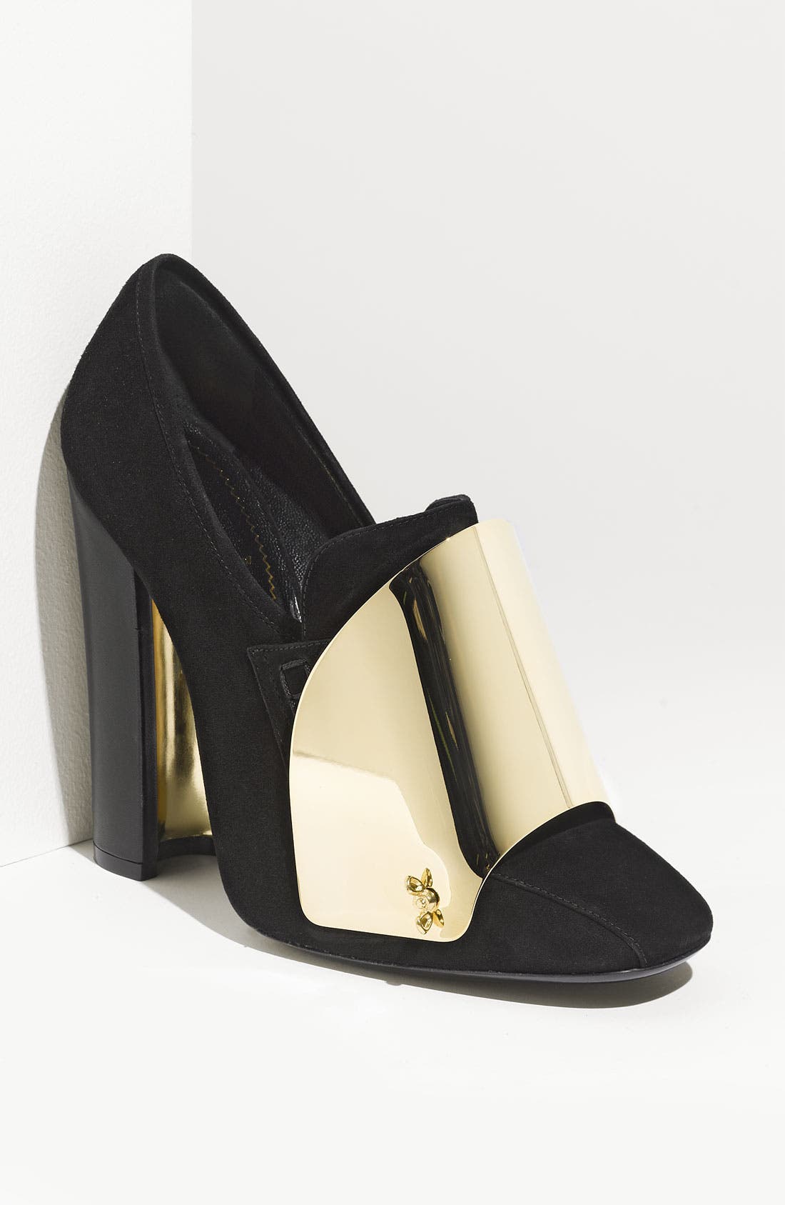 'Shield' Loafer Pump, Main, color, BLACK SUEDE
