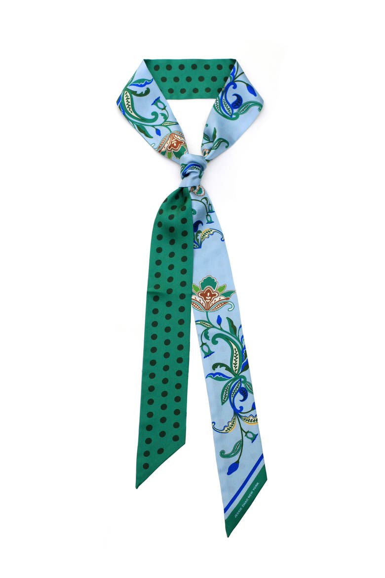 Silk Skinny Scarf Aqua Paisley, Main, color, Green