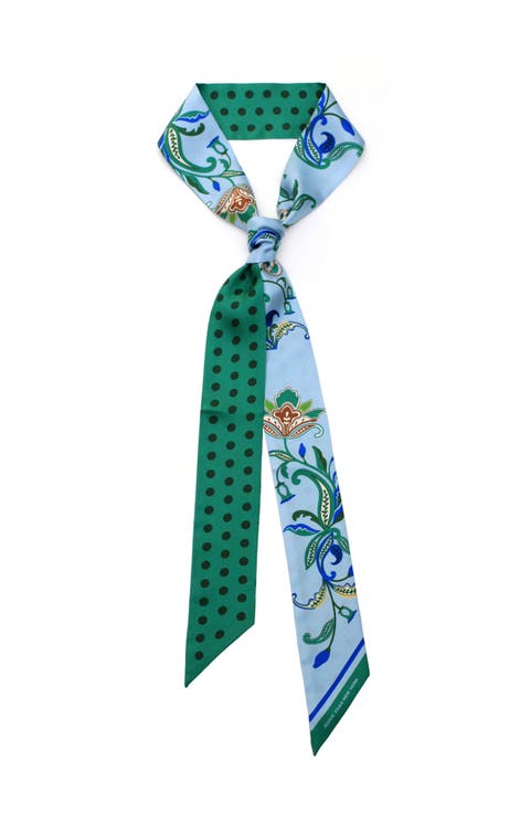 Silk Skinny Scarf Aqua Paisley