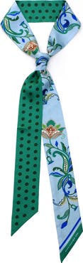 Jessie Zhao New York Silk Skinny Scarf Aqua Paisley