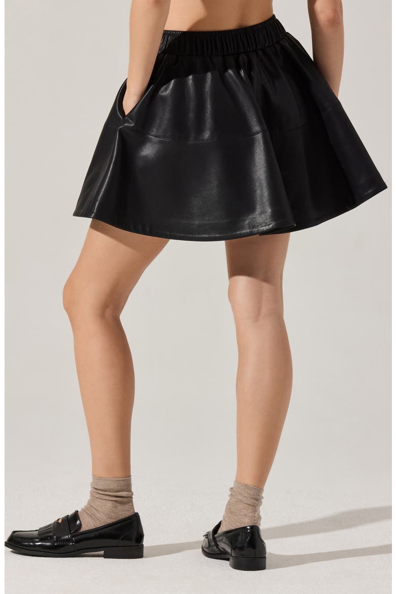Chelsey Flare Faux Leather Miniskirt, Alternate, color, BLACK