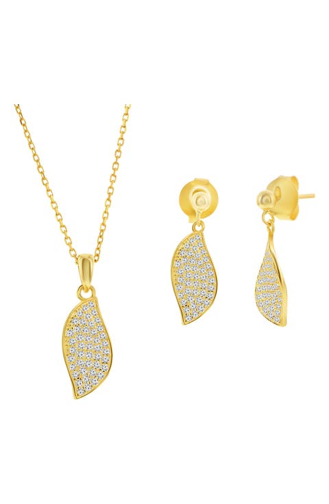 Pavé Cubic Zirconia Wave Drop Earrings & Pendant Necklace Set