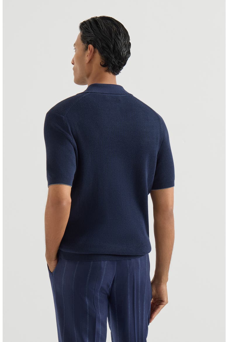 Cotton English rib knit polo shirt, Alternate, color, Navy Blue