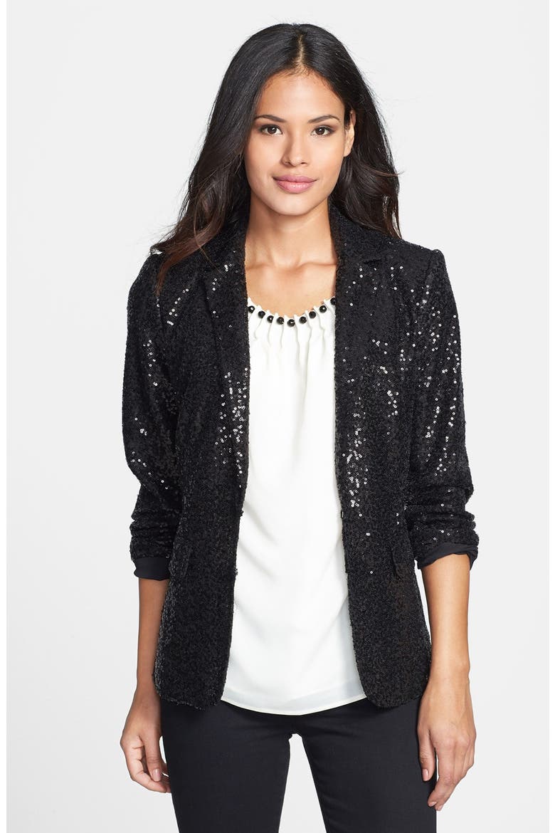 Anne Klein Sequin Blazer, Main, color, BLACK