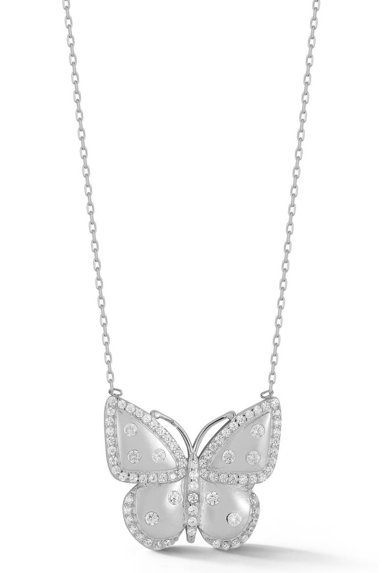 Crystal Butterfly Pendant Necklace, Main, color, SILVER