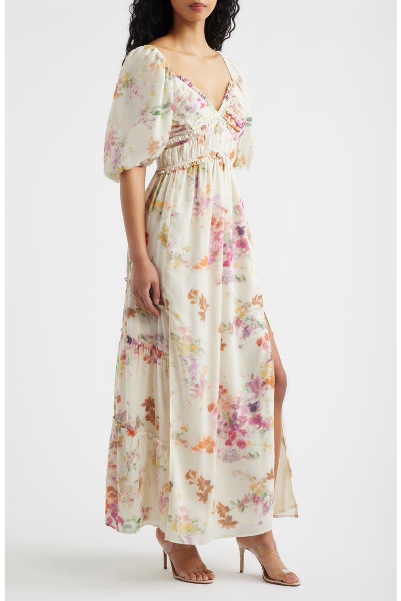 Madison Ruffle Puff Sleeve Maxi Dress, Alternate, color, IVORY MULTI FLORAL