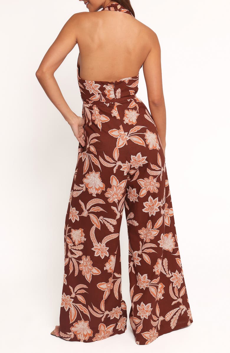 Petal & Pup Kehlani Floral Halter Neck Wide Leg Cotton Blend Jumpsuit, Alternate, color, Orange Floral