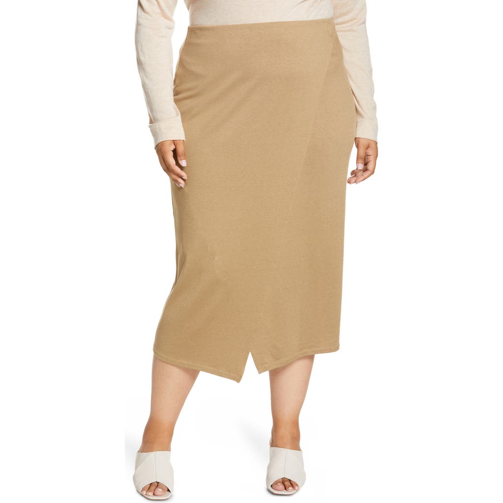 Vince Overlap Midi Skirt In Dark Wheat