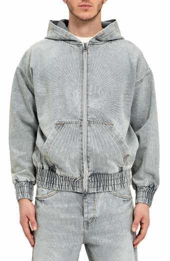 Radial Crystal Hotfix Denim Zip Jacket