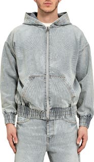 PURPLE BRAND Radial Crystal Hotfix Denim Zip Jacket