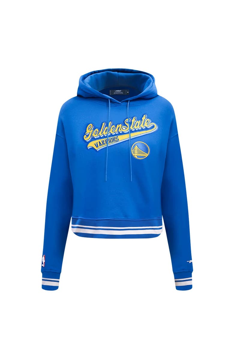 PRO STANDARD Women's Pro Standard Royal Golden State Warriors Script Tail Cropped Pullover Hoodie, Alternate, color, Royal
