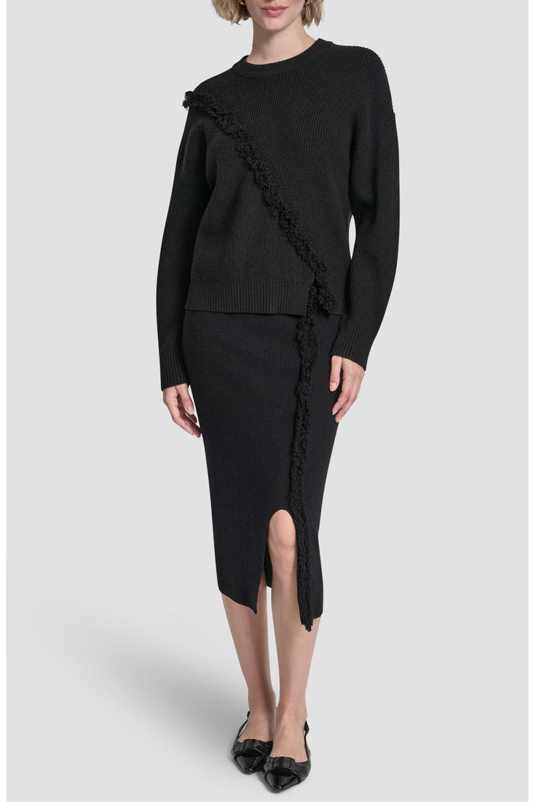 Fringe Detail Rib Sweater, Alternate, color, BLACK