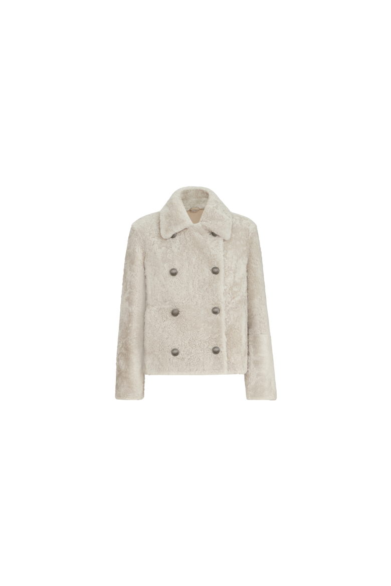 Fuzzy shearling pea coat, Alternate, color, Ivory