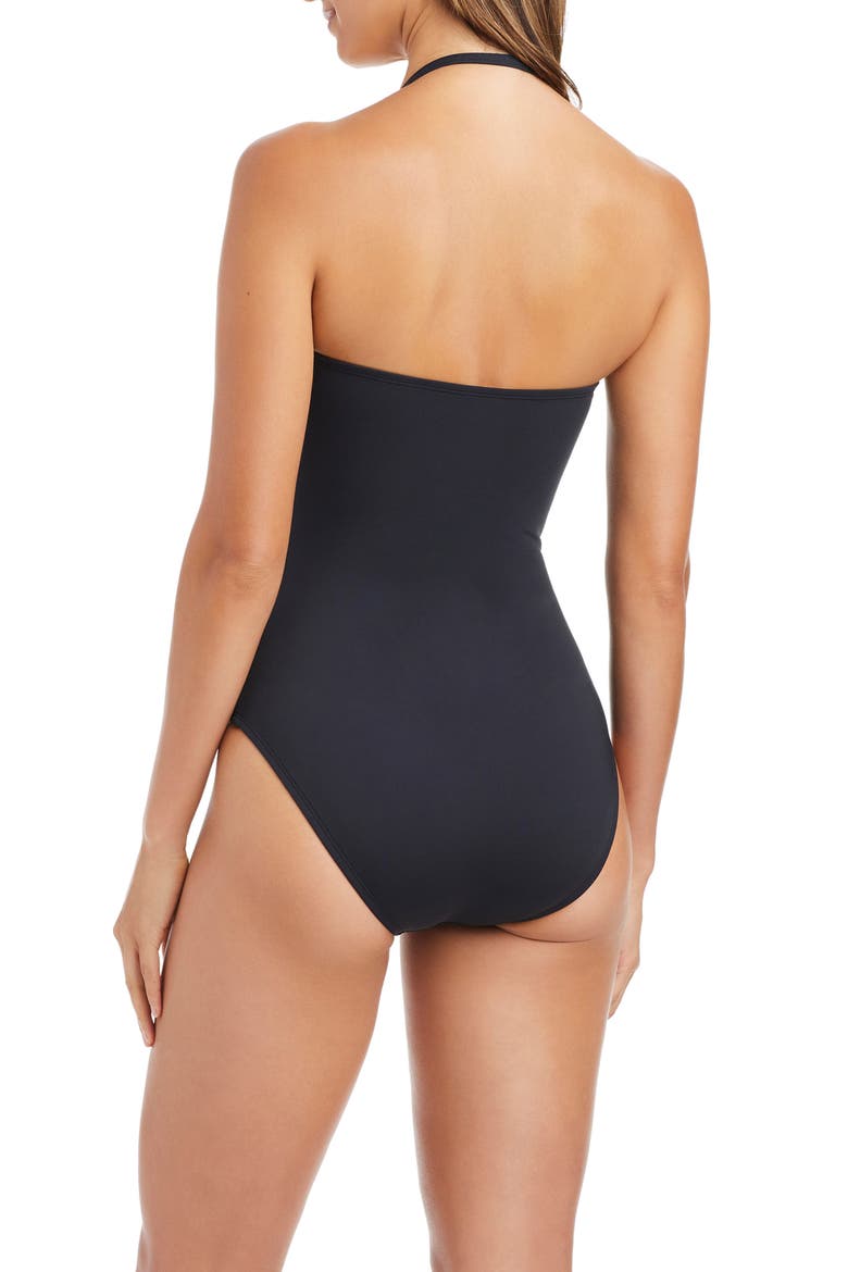 Mesh Inset Bandeau One-Piece Swimsuit, Alternate, color, BLACK