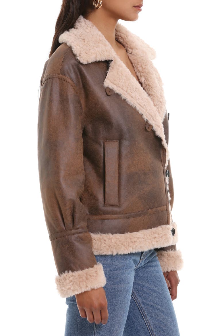 Faux Shearling Moto Jacket, Alternate, color, BRANDY